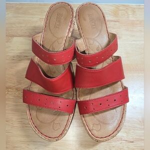 Born Hand Crafted Strappy Leather Wedge Sandal Size 10